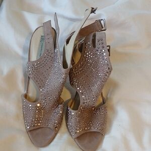INC International Concepts Taupe Suede Crystal Slingback Heels